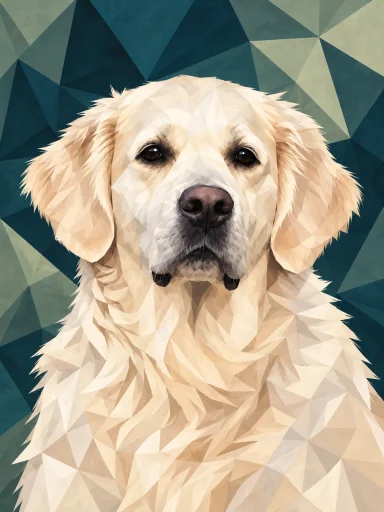 Portrait du même golden retriever dans le style Low Poly