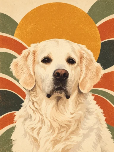 Portrait du même golden retriever dans le style Rétro