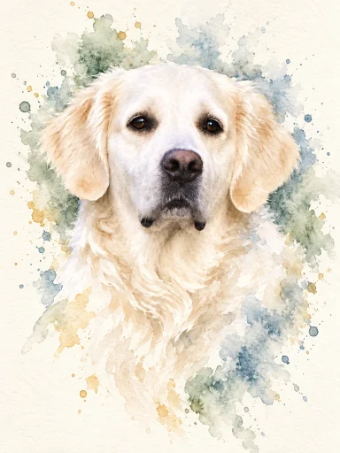 Portrait du même golden retriever dans le style Aquarelle